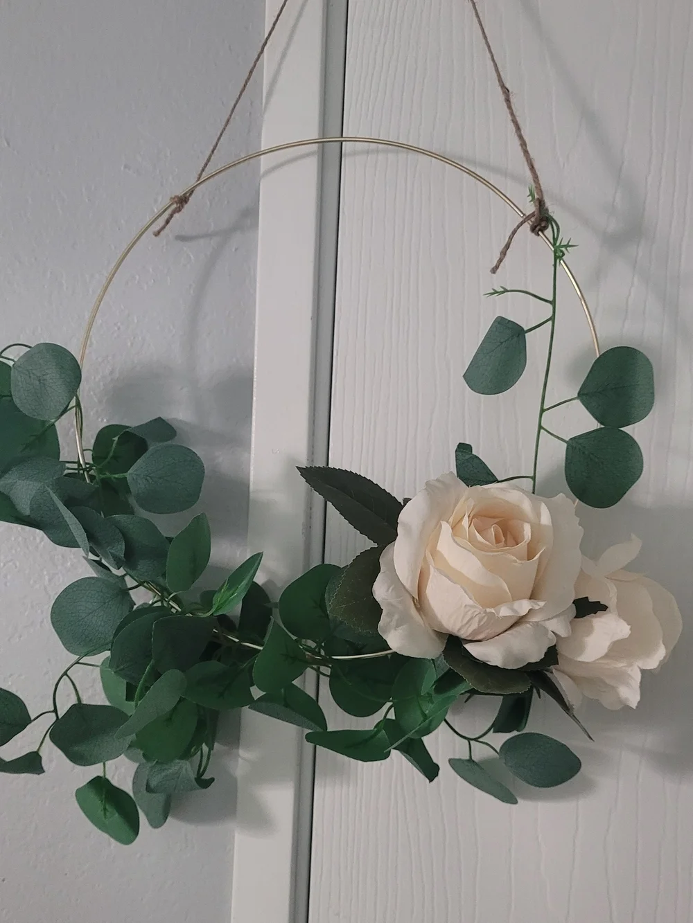 Hand Crafted Eucalyptus Hoop Wreath with Cream Rose